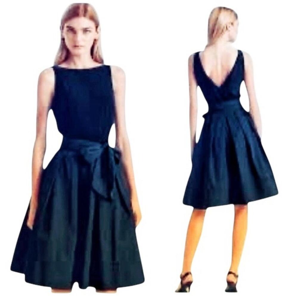 Ralph Lauren Navy Cocktail Dress Size 12 Pleated Taffeta & Jersey Special Event